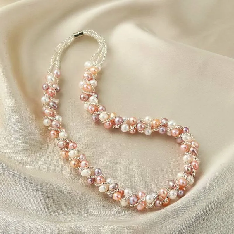 Color Freshwater Pearls Twist Braided Necklace & Bracelet (Purchase Individually)