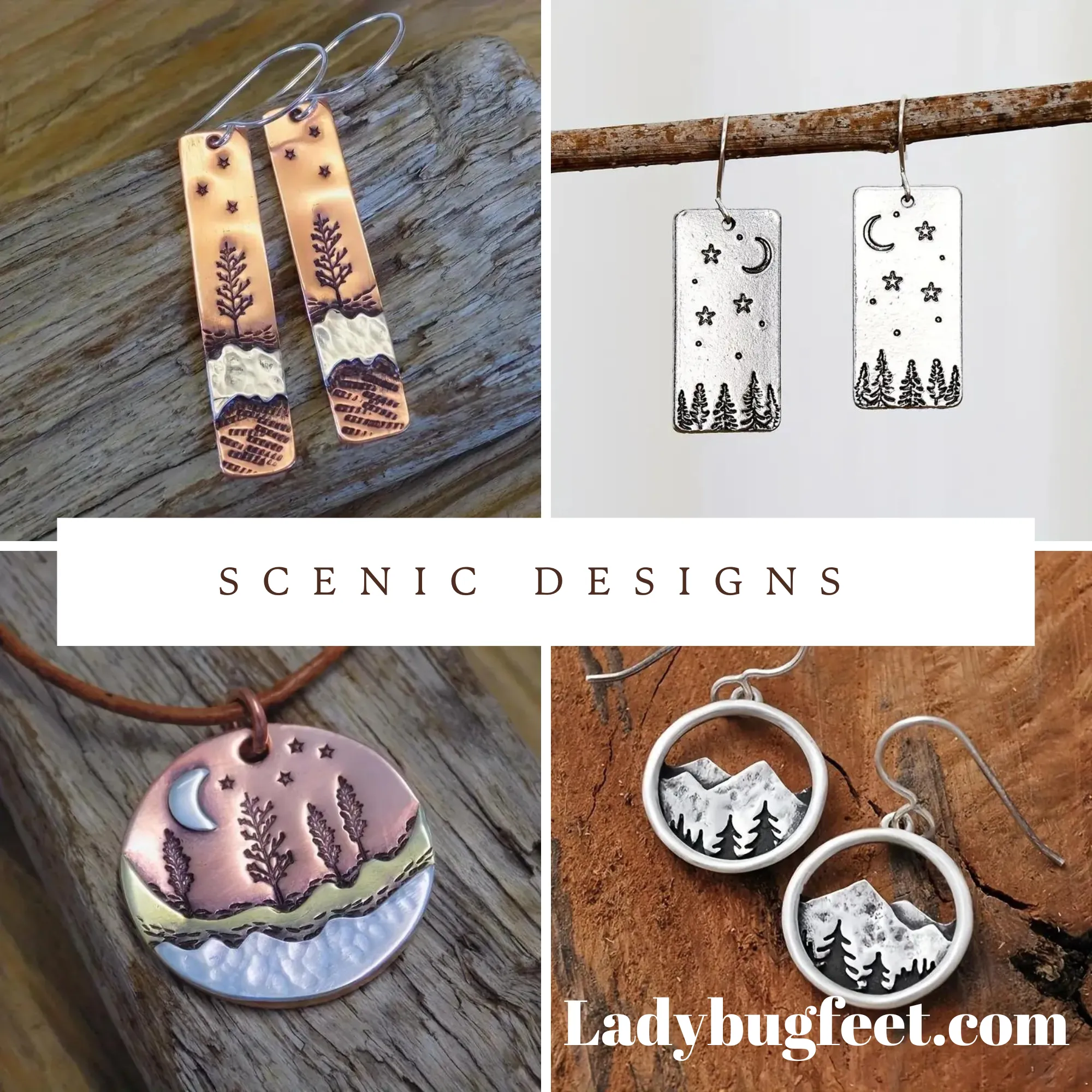 Copper Tree and River Dangle Earrings