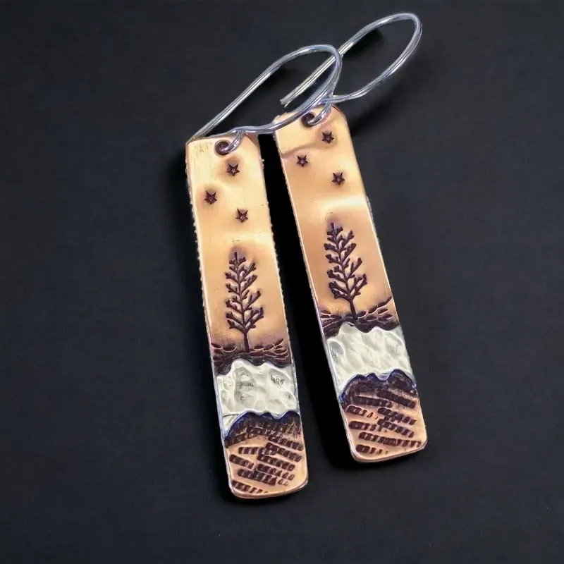 Copper Tree and River Dangle Earrings