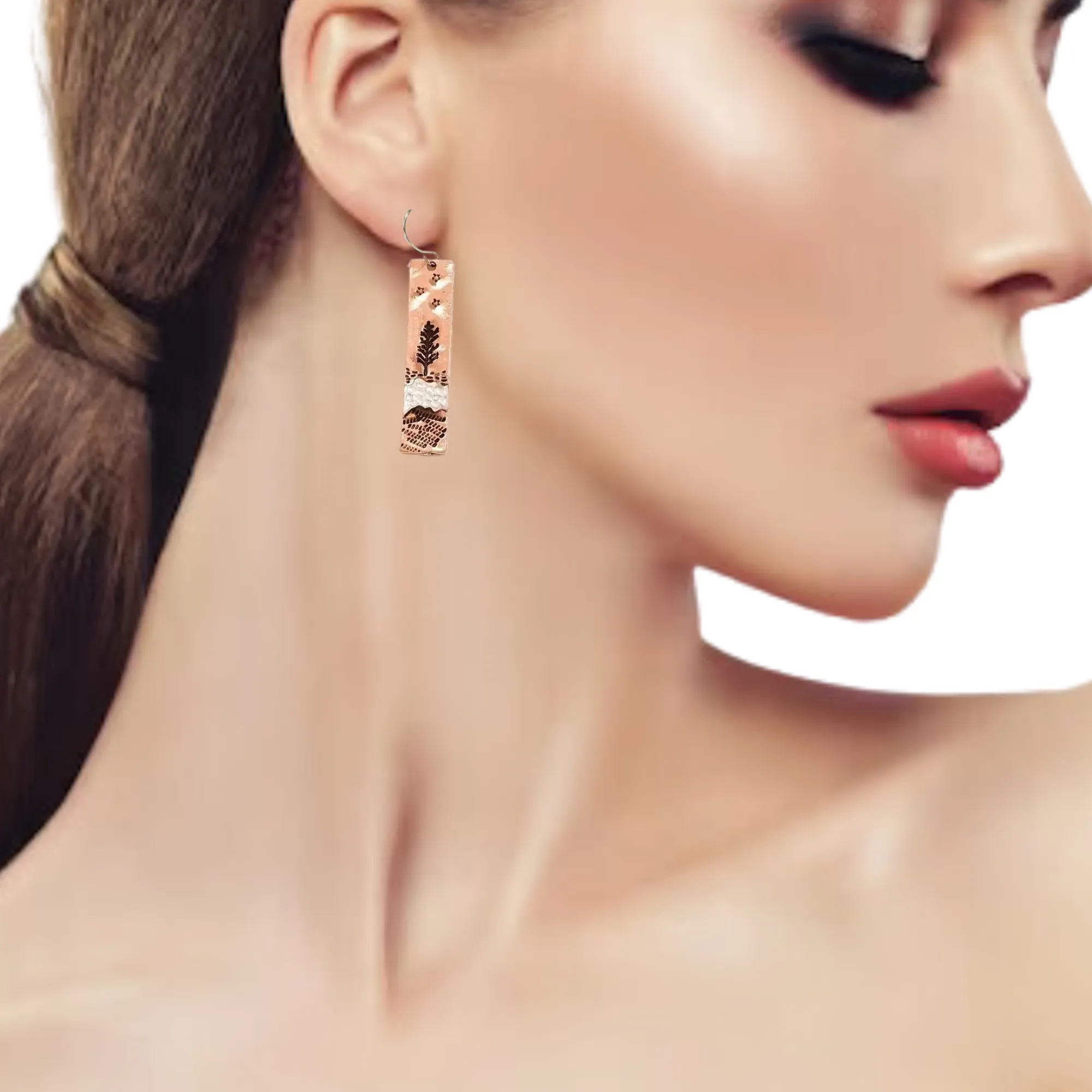 Copper Tree and River Dangle Earrings