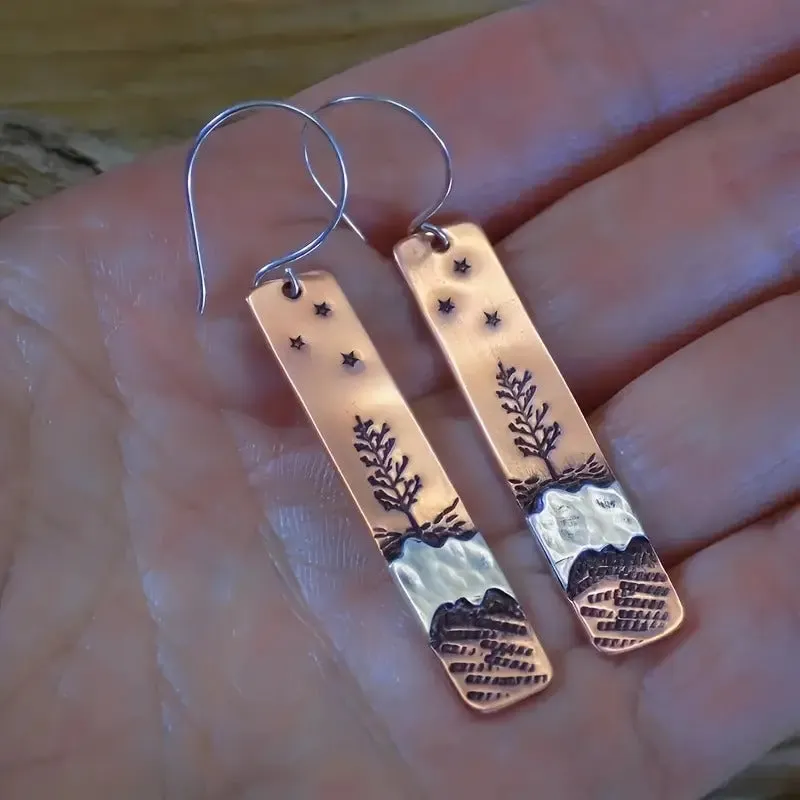 Copper Tree and River Dangle Earrings