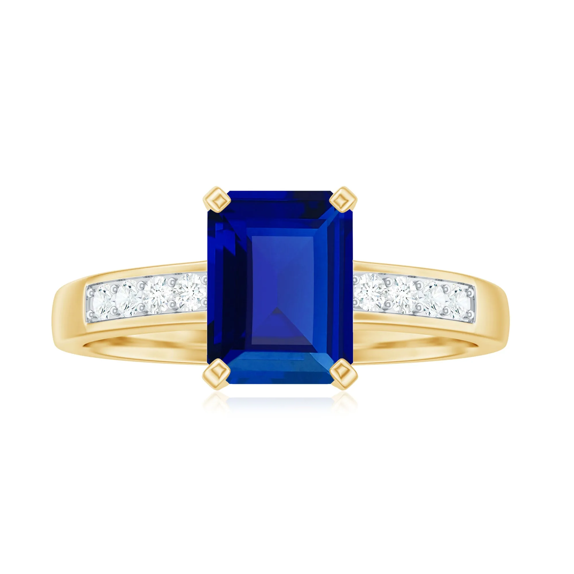 Created Blue Sapphire Solitaire Ring with Diamond