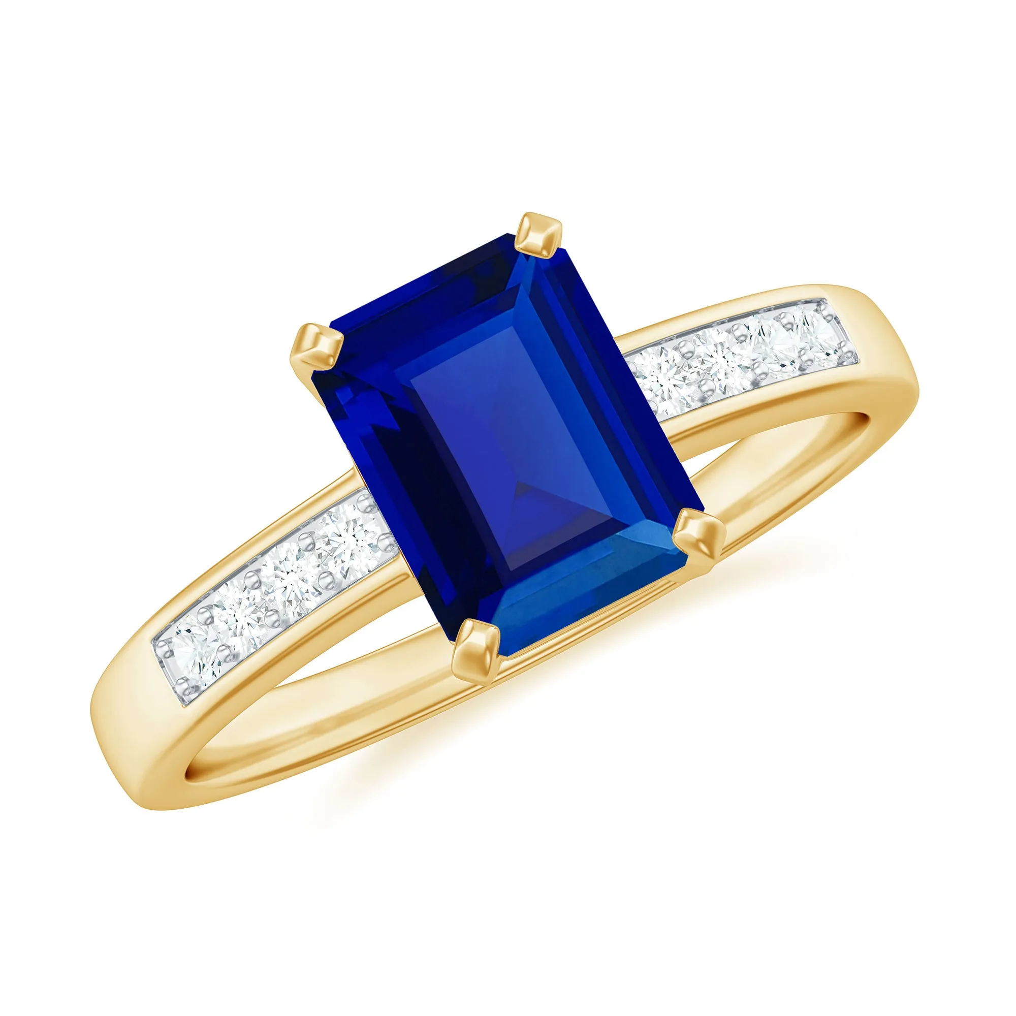 Created Blue Sapphire Solitaire Ring with Diamond