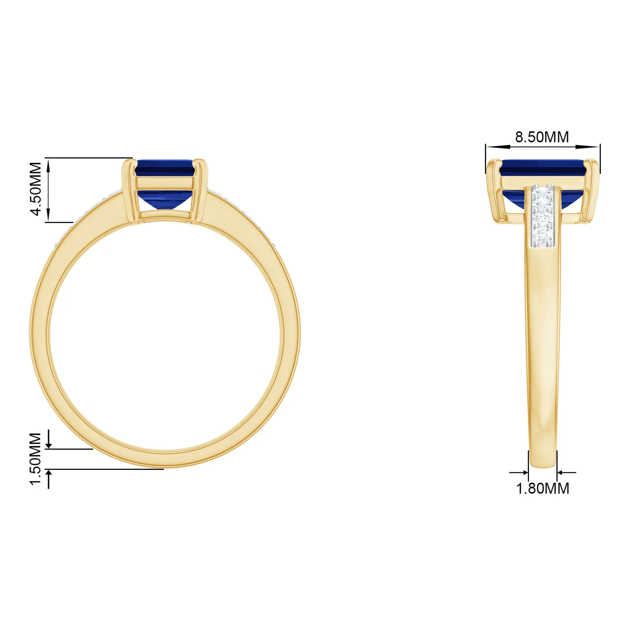 Created Blue Sapphire Solitaire Ring with Diamond