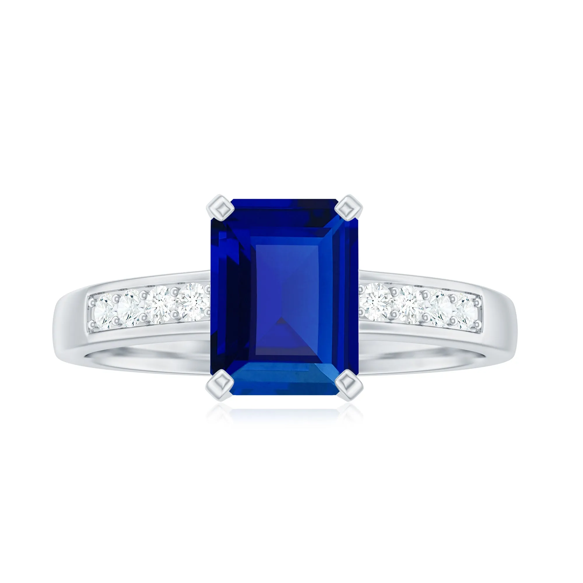 Created Blue Sapphire Solitaire Ring with Diamond