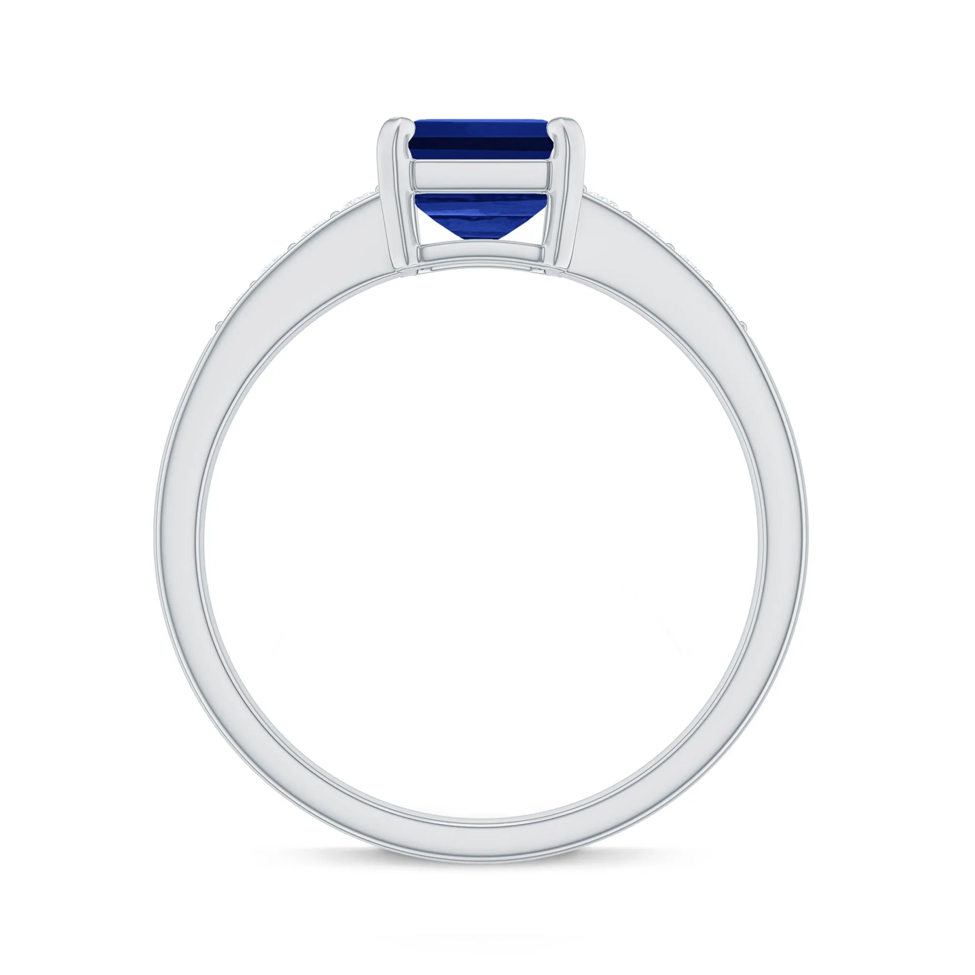 Created Blue Sapphire Solitaire Ring with Diamond