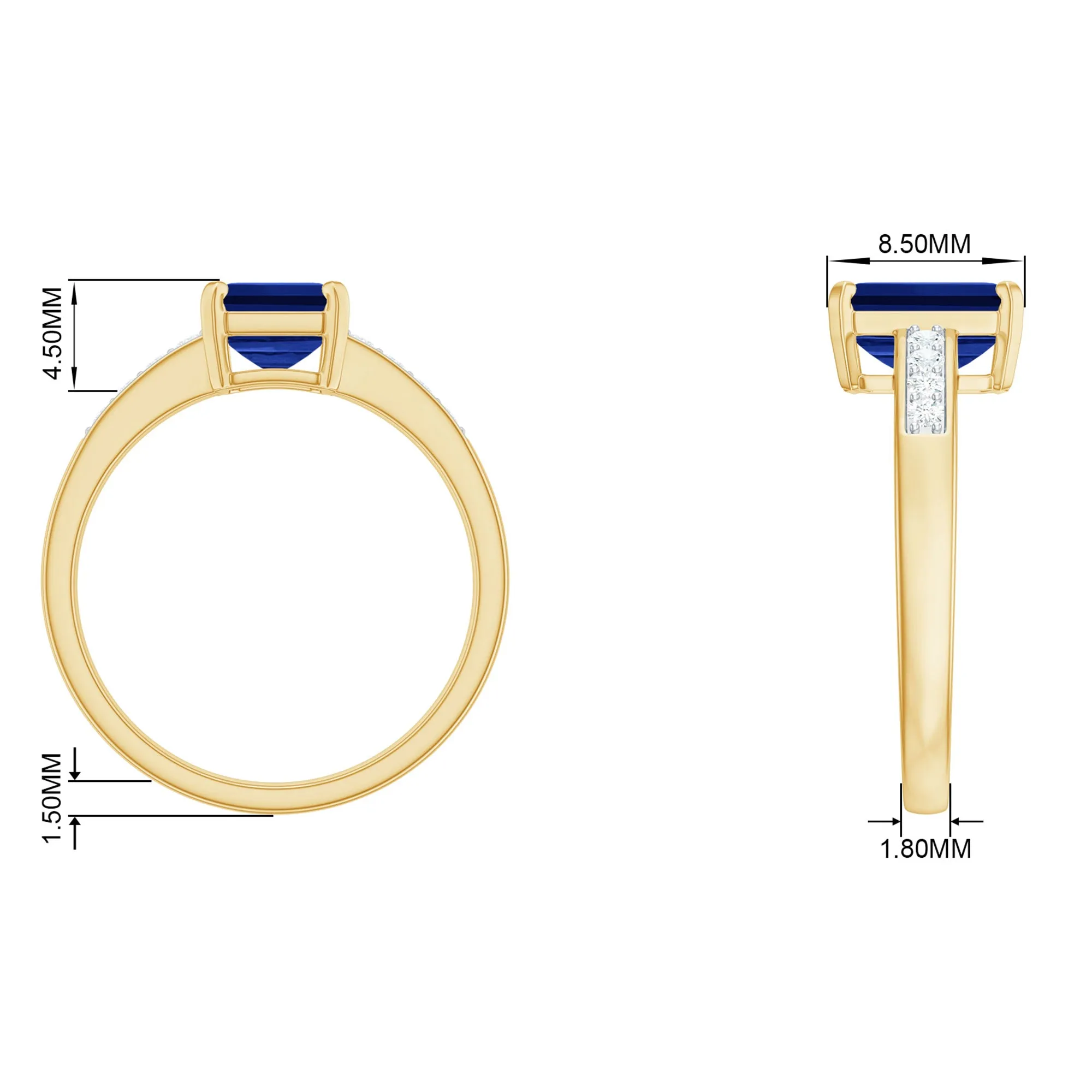 Created Blue Sapphire Solitaire Ring with Diamond