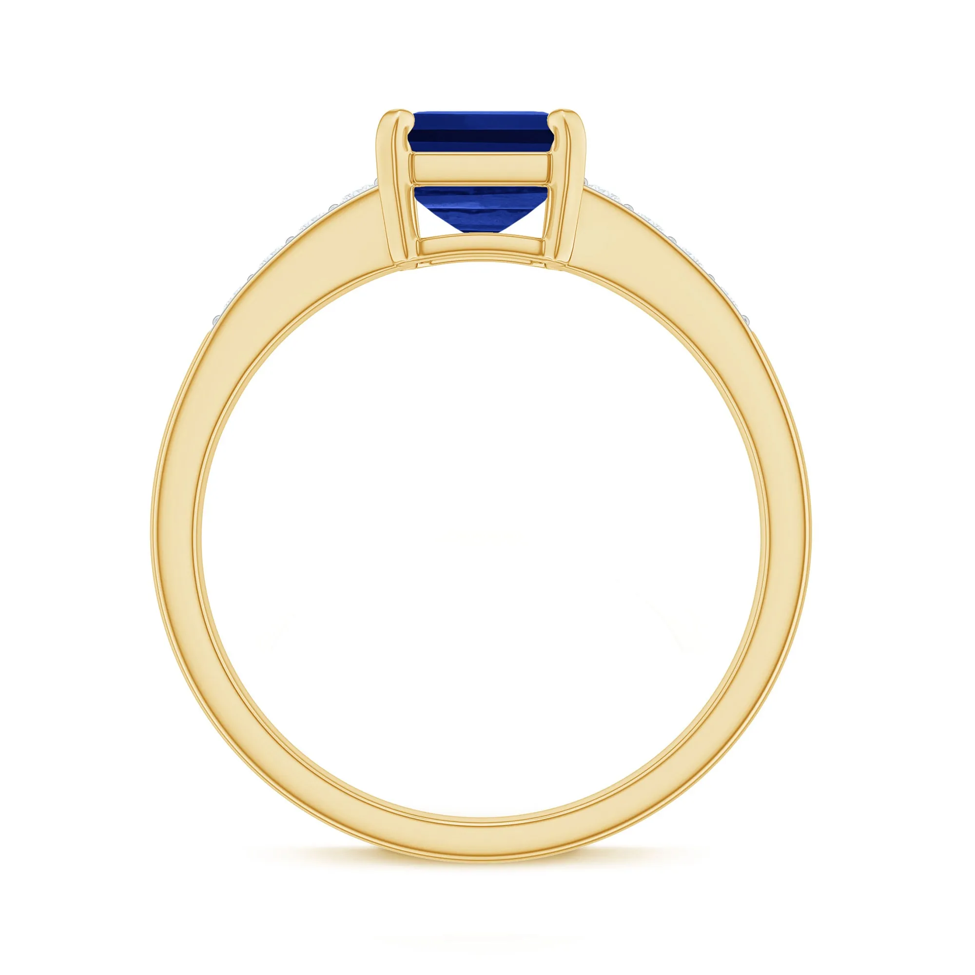 Created Blue Sapphire Solitaire Ring with Diamond