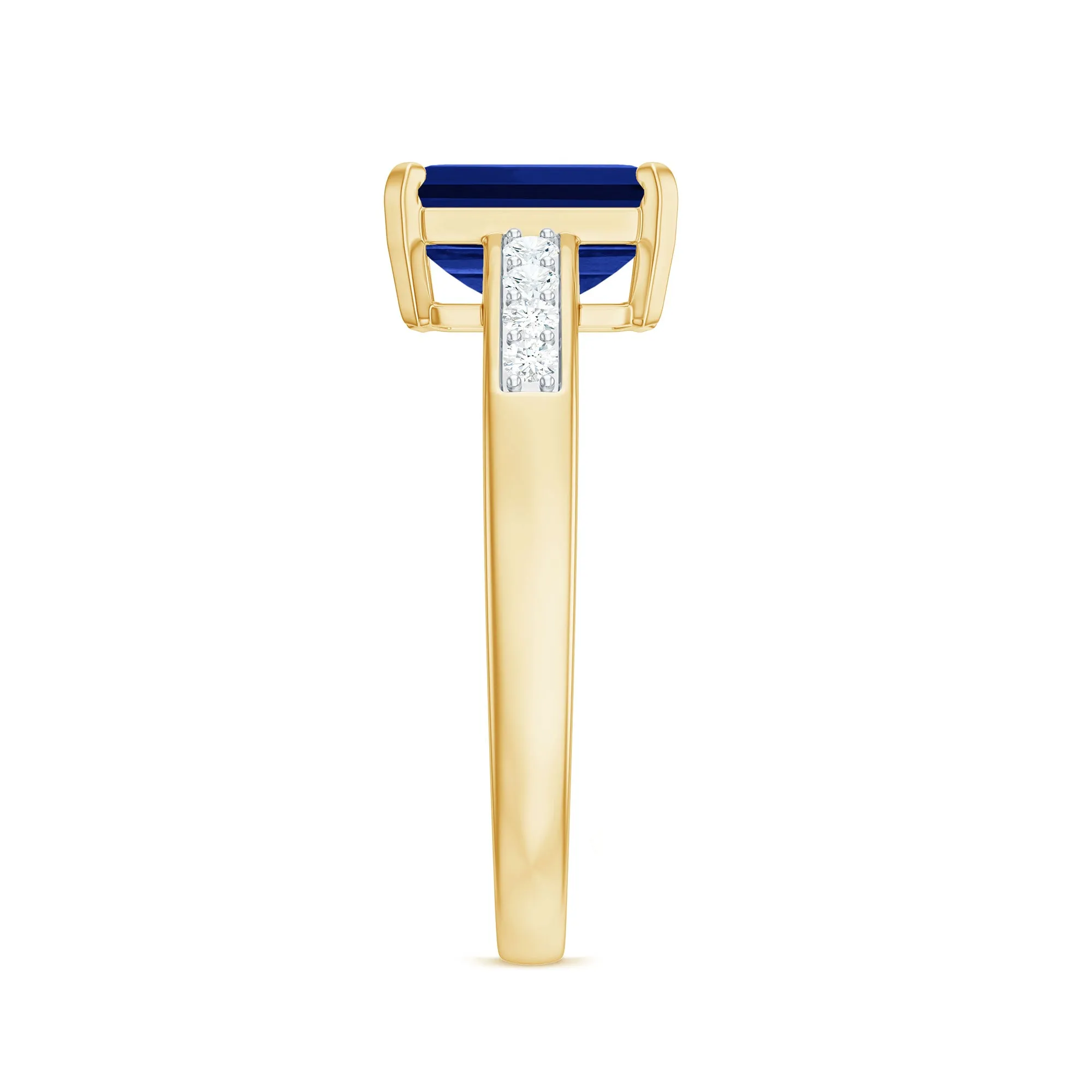 Created Blue Sapphire Solitaire Ring with Diamond