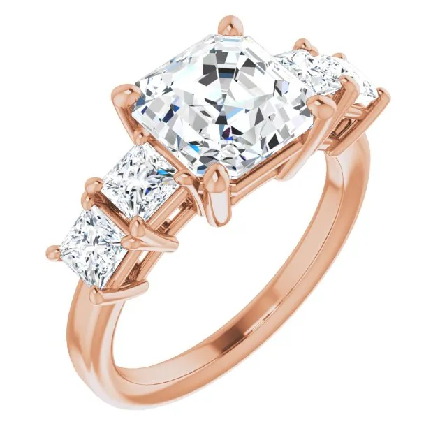 Cubic Zirconia Engagement Ring- The Abril (Customizable 5-stone Asscher Cut Style with Quad Princess-Cut Accents)