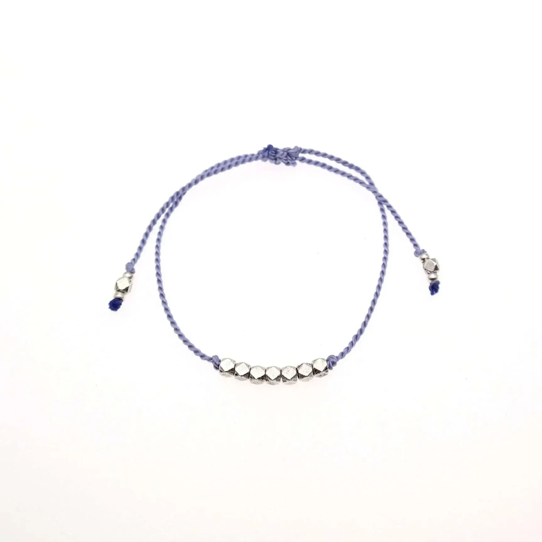 Dainty Silk Cord Bracelet with Silver Beads