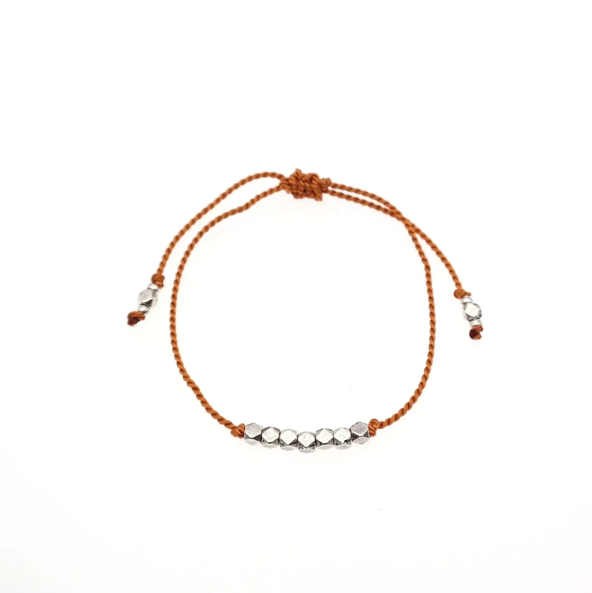 Dainty Silk Cord Bracelet with Silver Beads