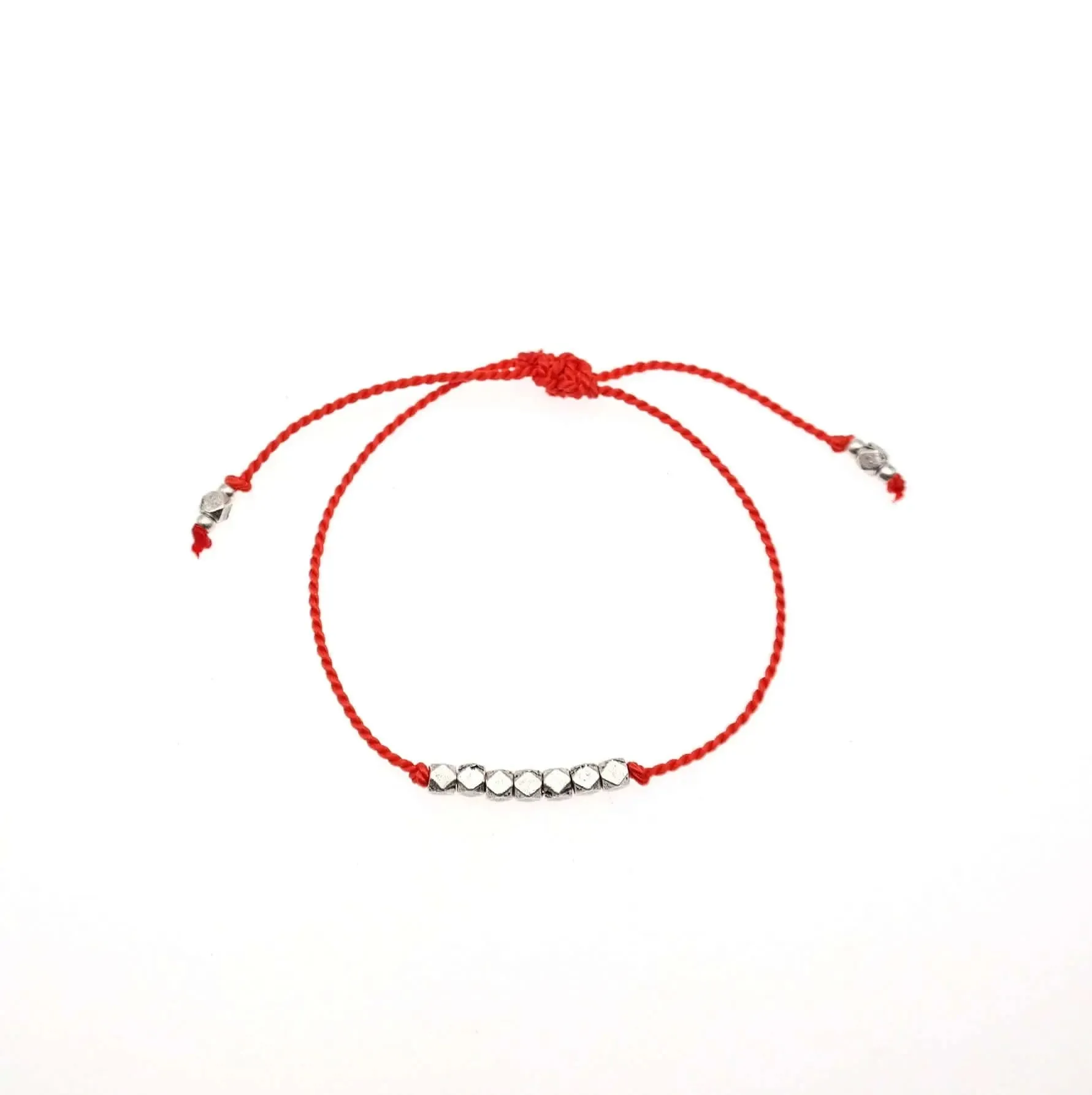 Dainty Silk Cord Bracelet with Silver Beads