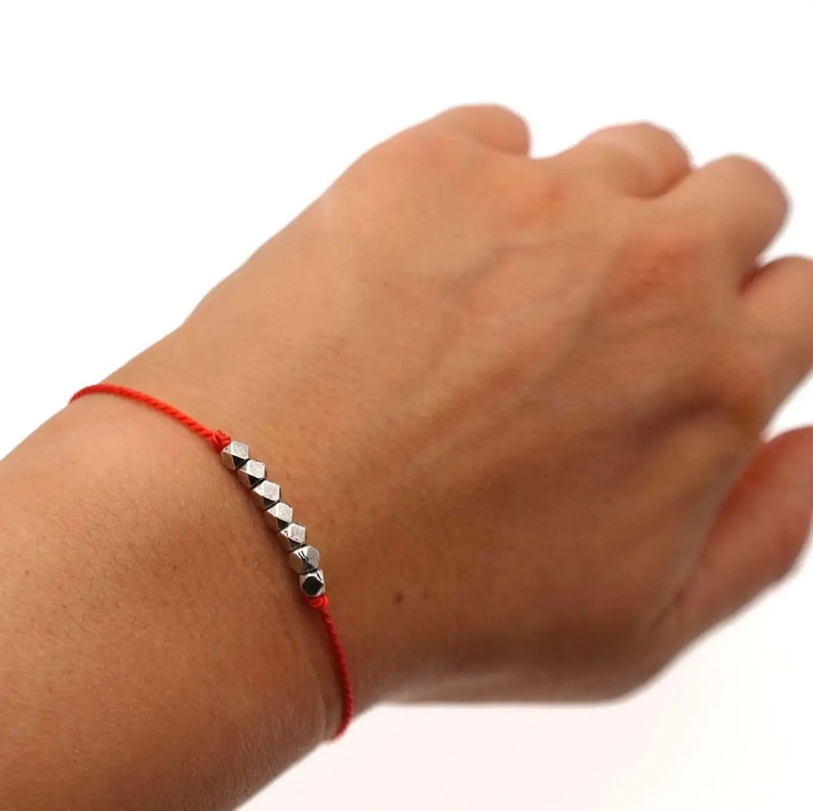 Dainty Silk Cord Bracelet with Silver Beads