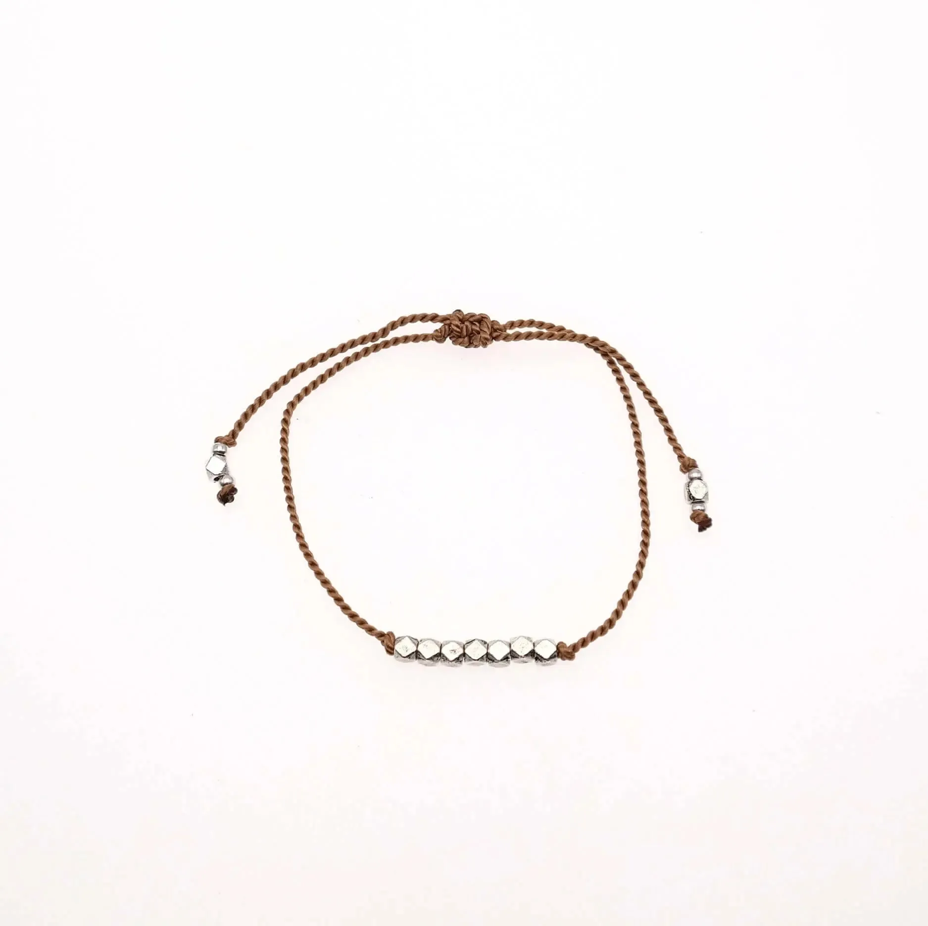 Dainty Silk Cord Bracelet with Silver Beads