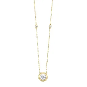 Delicate Lab-Created Round Diamond Bezel Set Beaded Stationary Necklace in Yellow Gold, 0.33 cttw