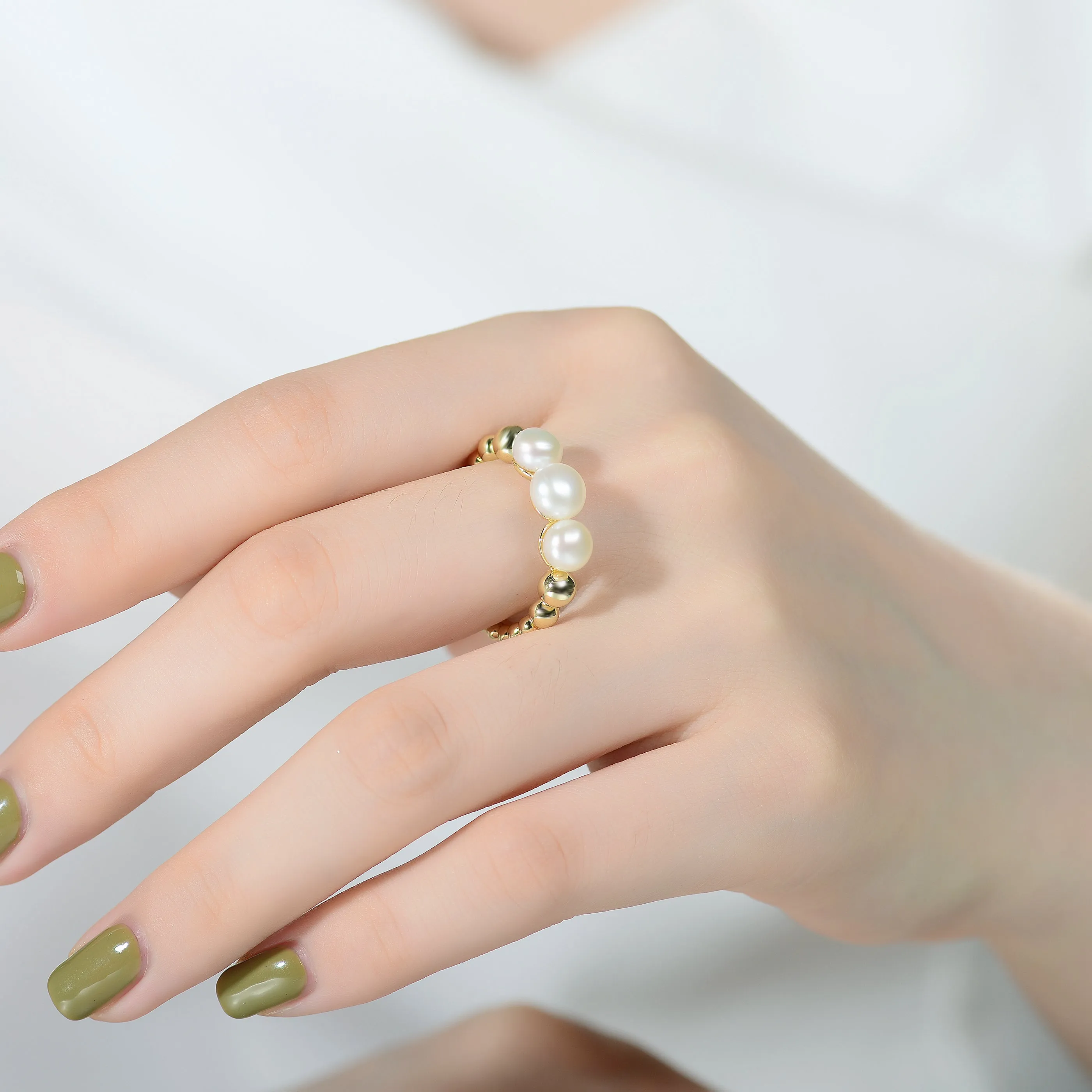 Delphine Golden Spheres Three Pearl Ring