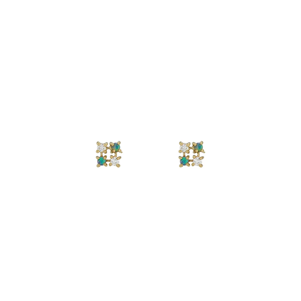 Diamond & Opal Square Stud Earrings