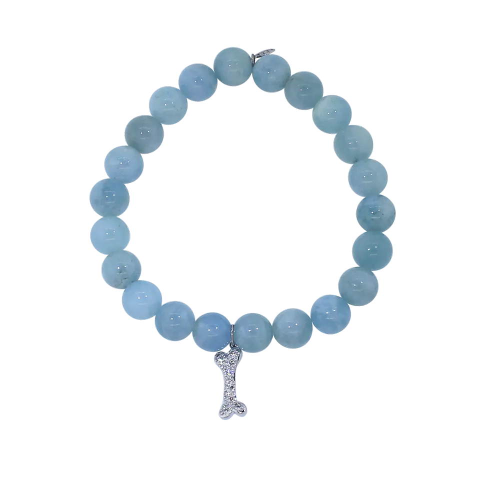 Diamond Dog Bone Aquamarine Beaded Bracelet