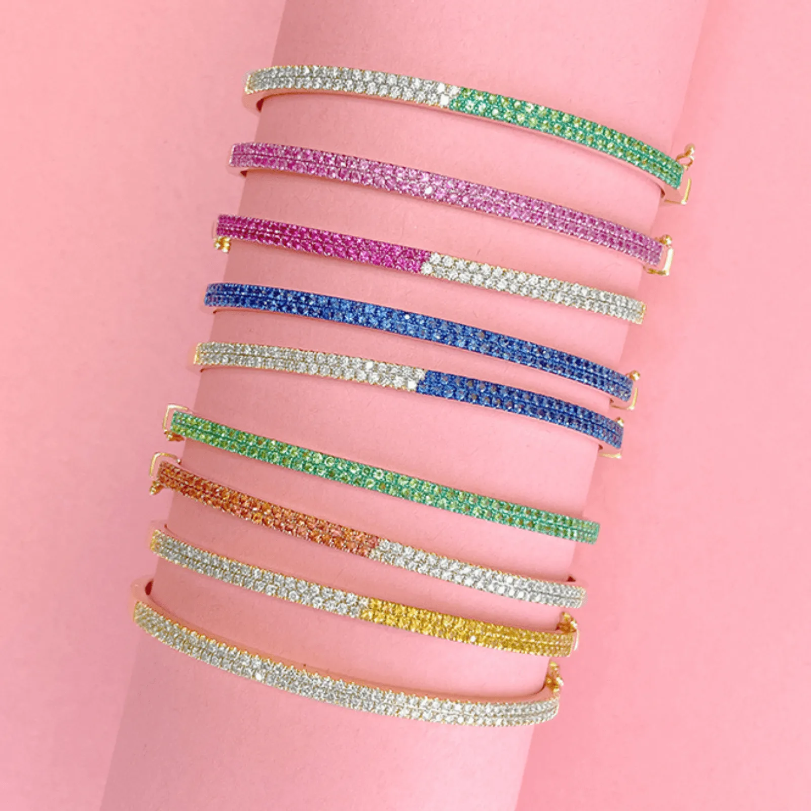 Diamond Rhodium Gemstone Bangle