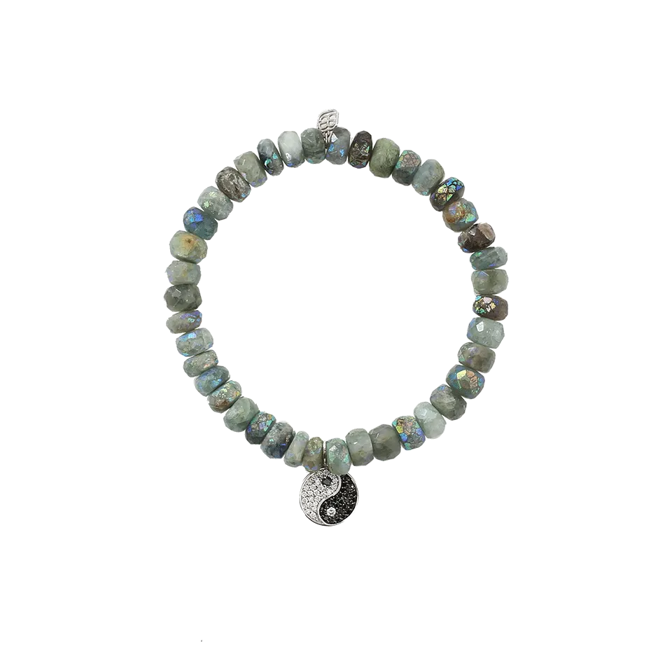 Diamond Yin Yang Aquamarine Beaded Bracelet