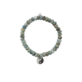 Diamond Yin Yang Aquamarine Beaded Bracelet