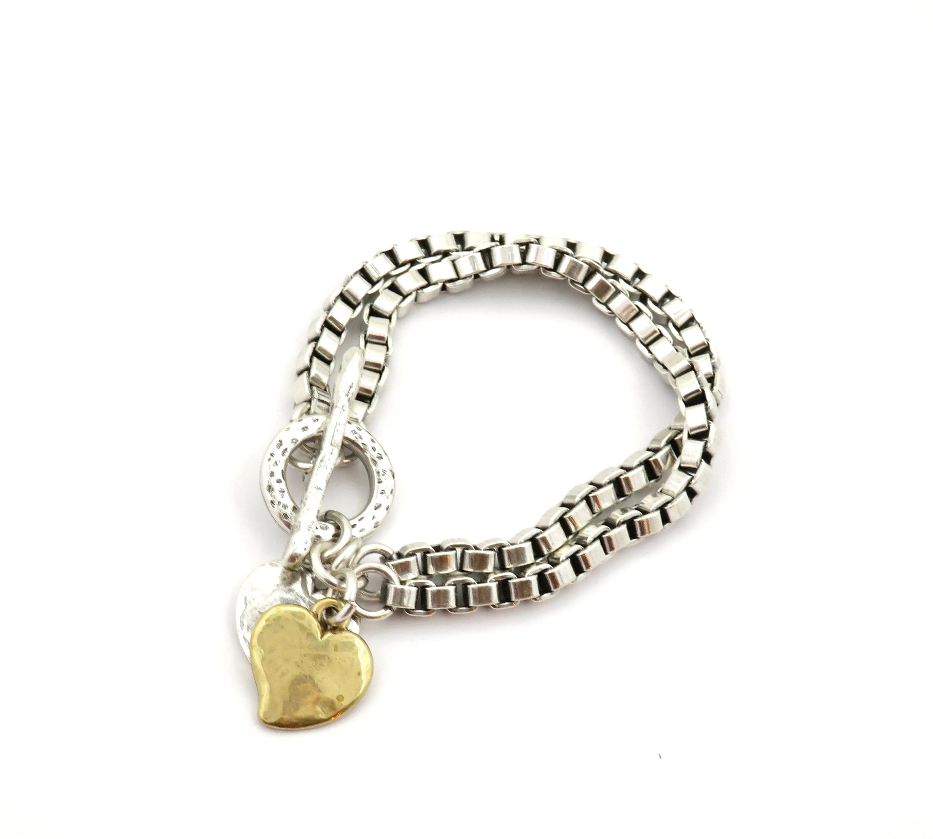 Double Box Chain Hearts Bracelet