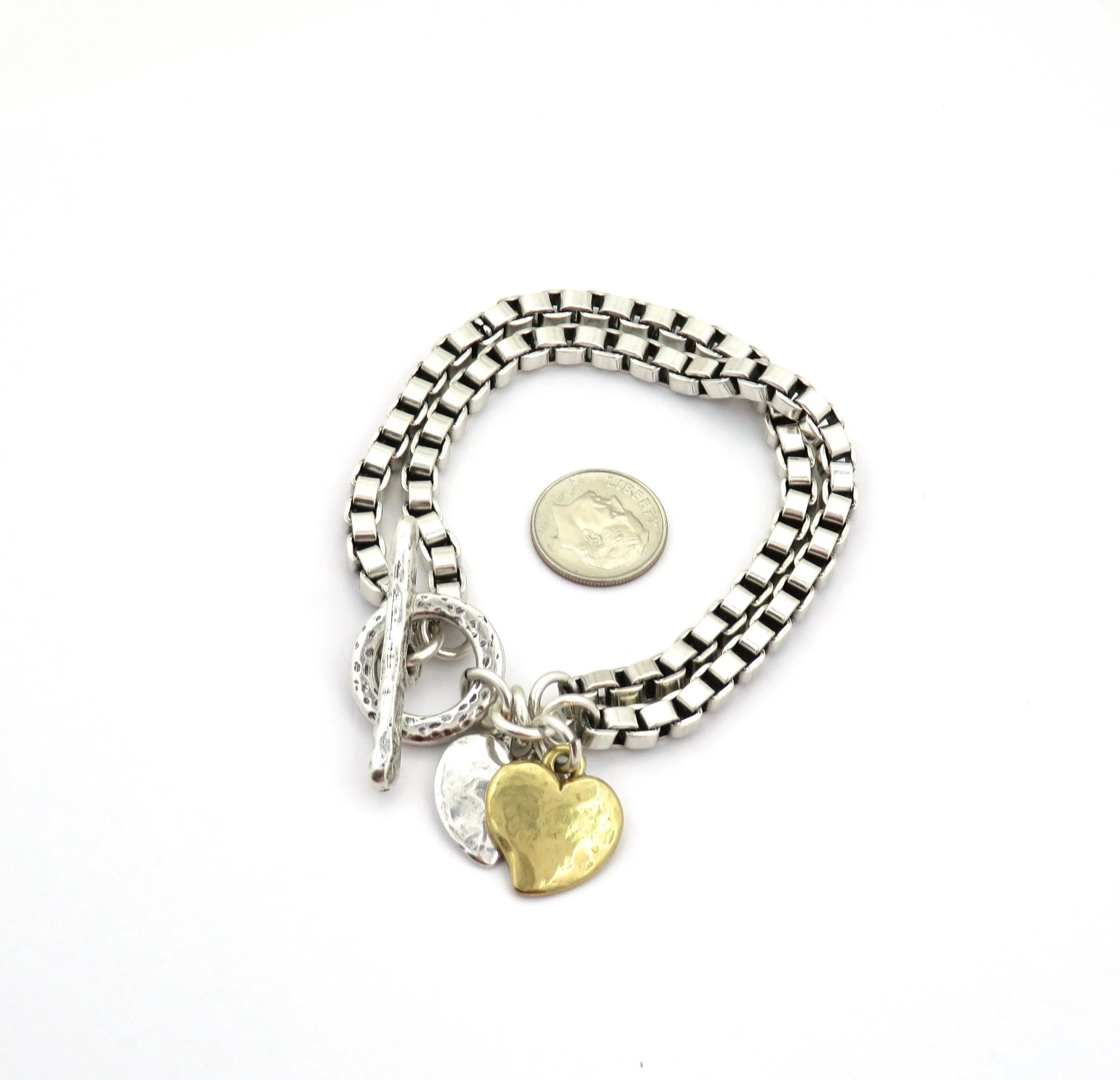Double Box Chain Hearts Bracelet