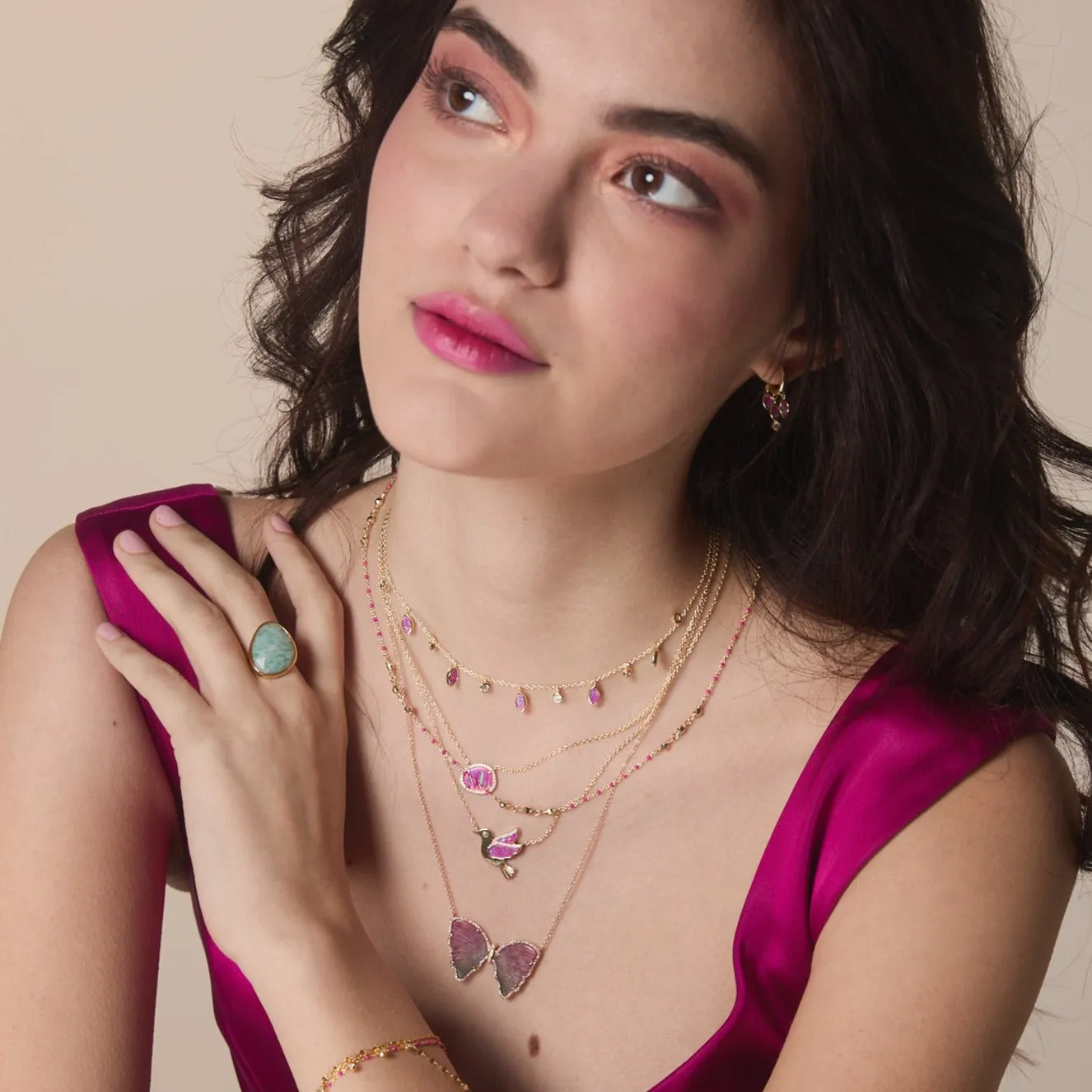 Enamel Beaded Chain Necklace With Sparkle Beads