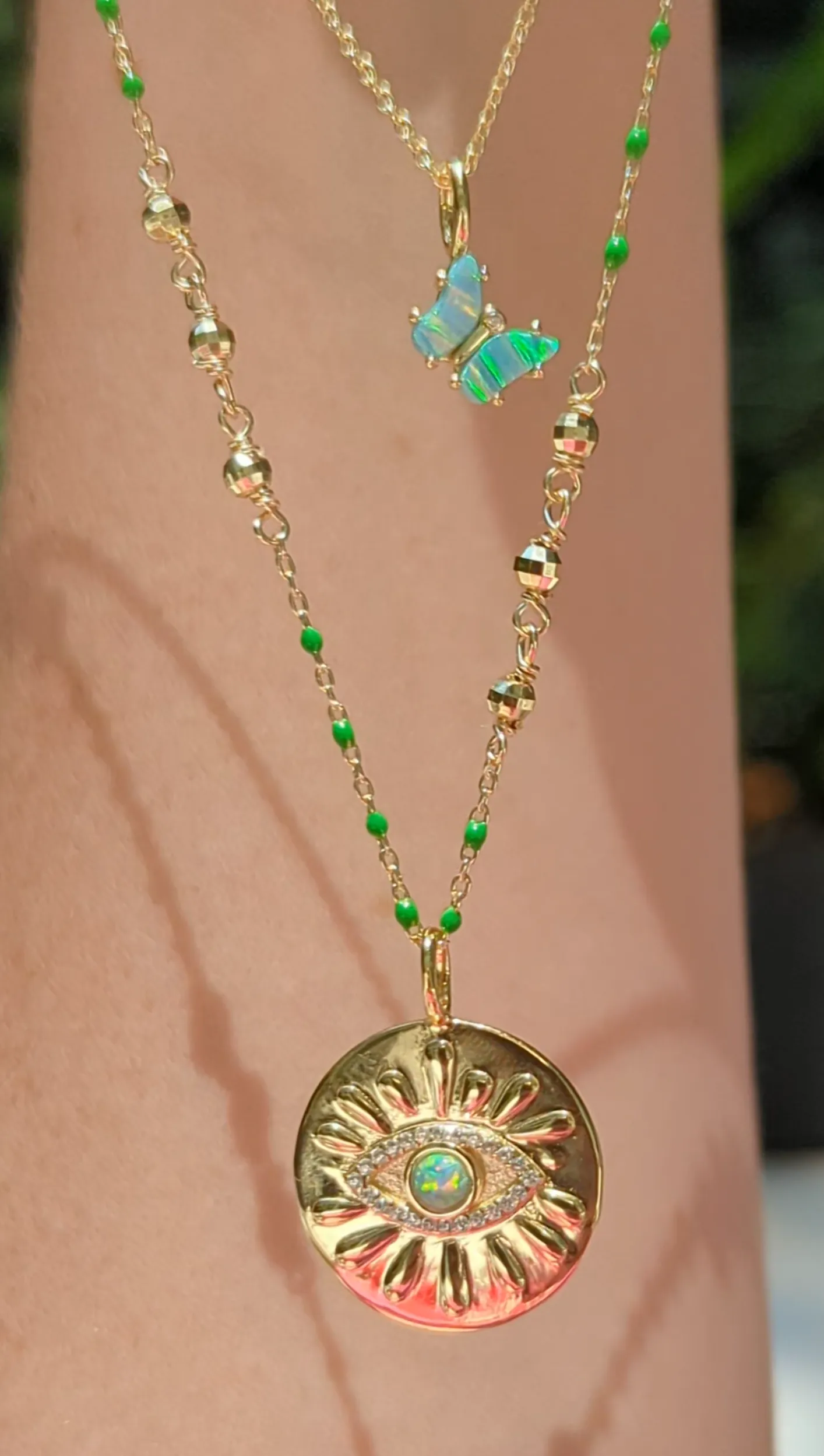 Enamel Beaded Chain Necklace With Sparkle Beads