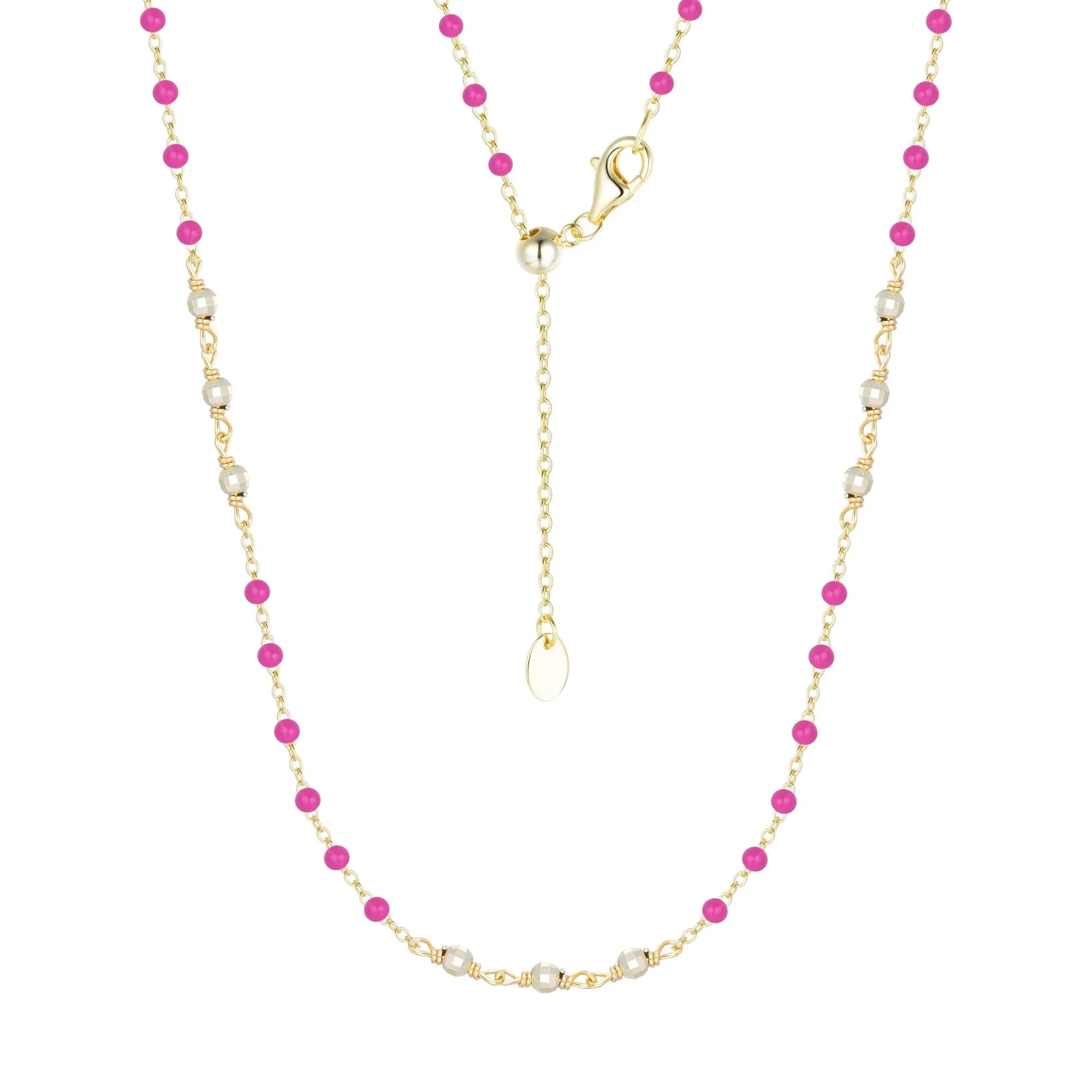 Enamel Beaded Chain Necklace With Sparkle Beads