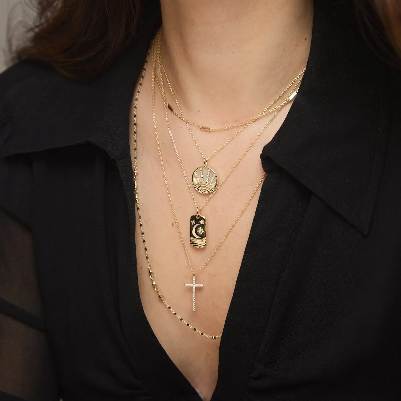 Enamel Beaded Chain Necklace With Sparkle Beads