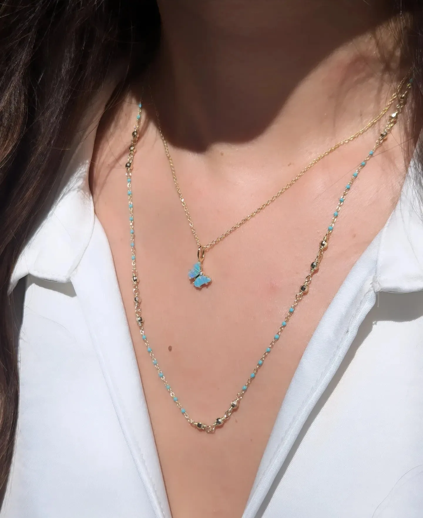 Enamel Beaded Chain Necklace With Sparkle Beads
