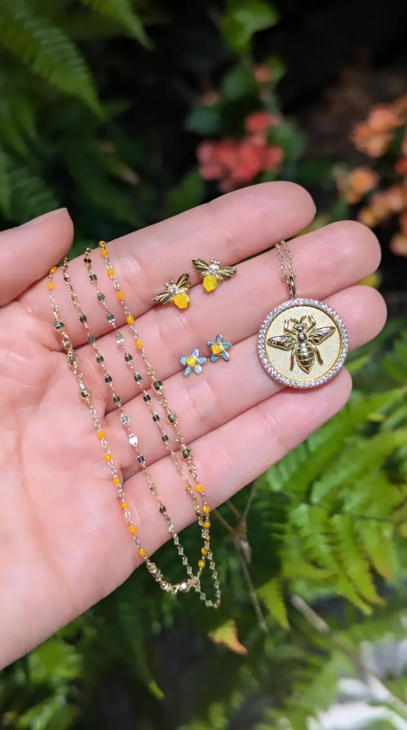 Enamel Beaded Chain Necklace With Sparkle Beads