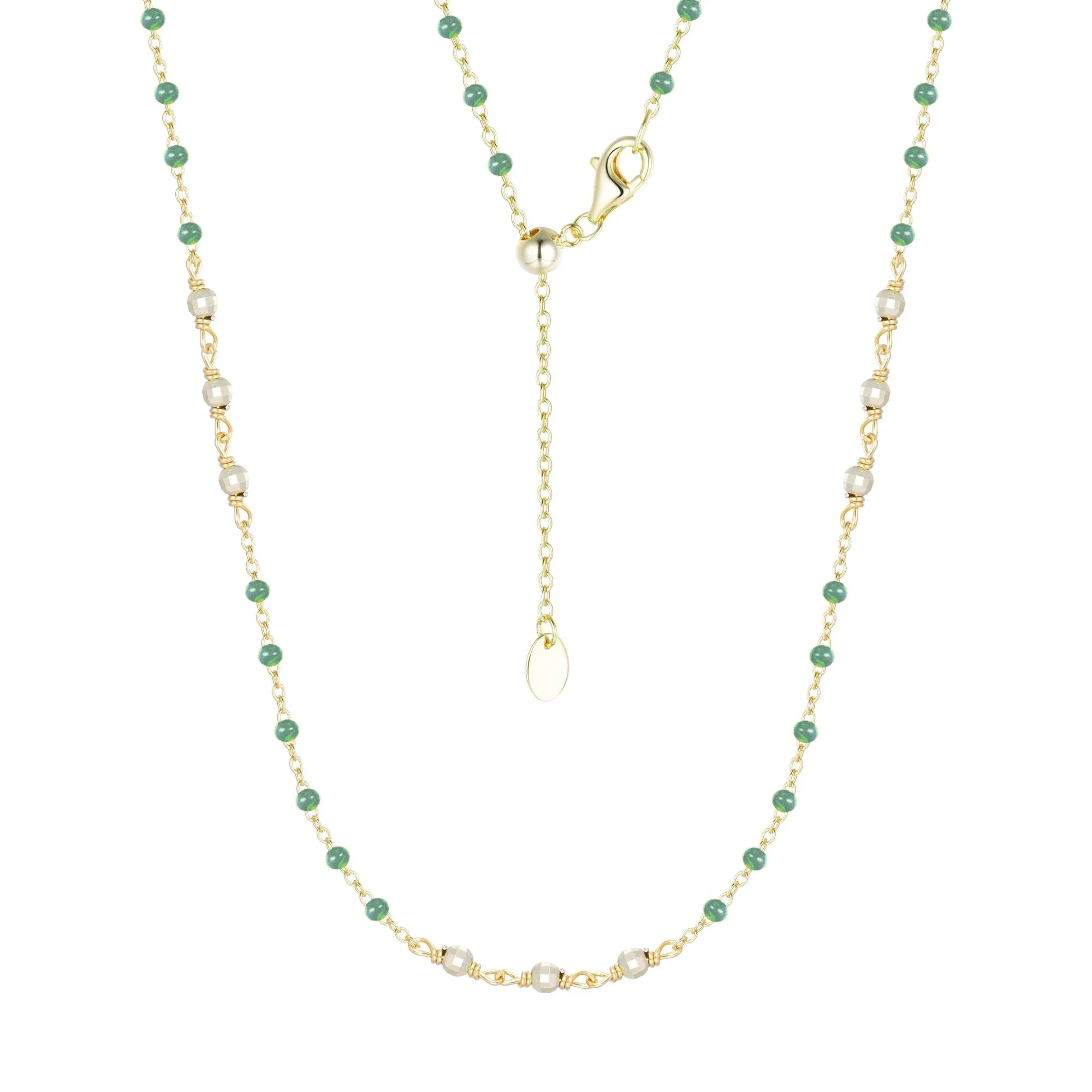 Enamel Beaded Chain Necklace With Sparkle Beads