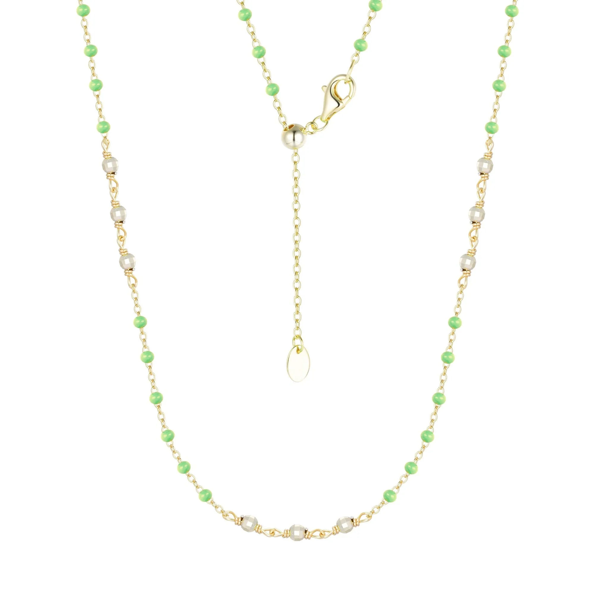 Enamel Beaded Chain Necklace With Sparkle Beads