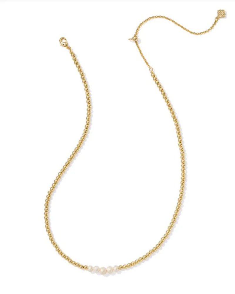 Eve Beaded Strand Necklace Gold White Pearl by Kendra Scott