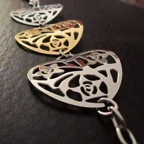 Floral Hearts Two Tone Filigree Medallion Bracelet