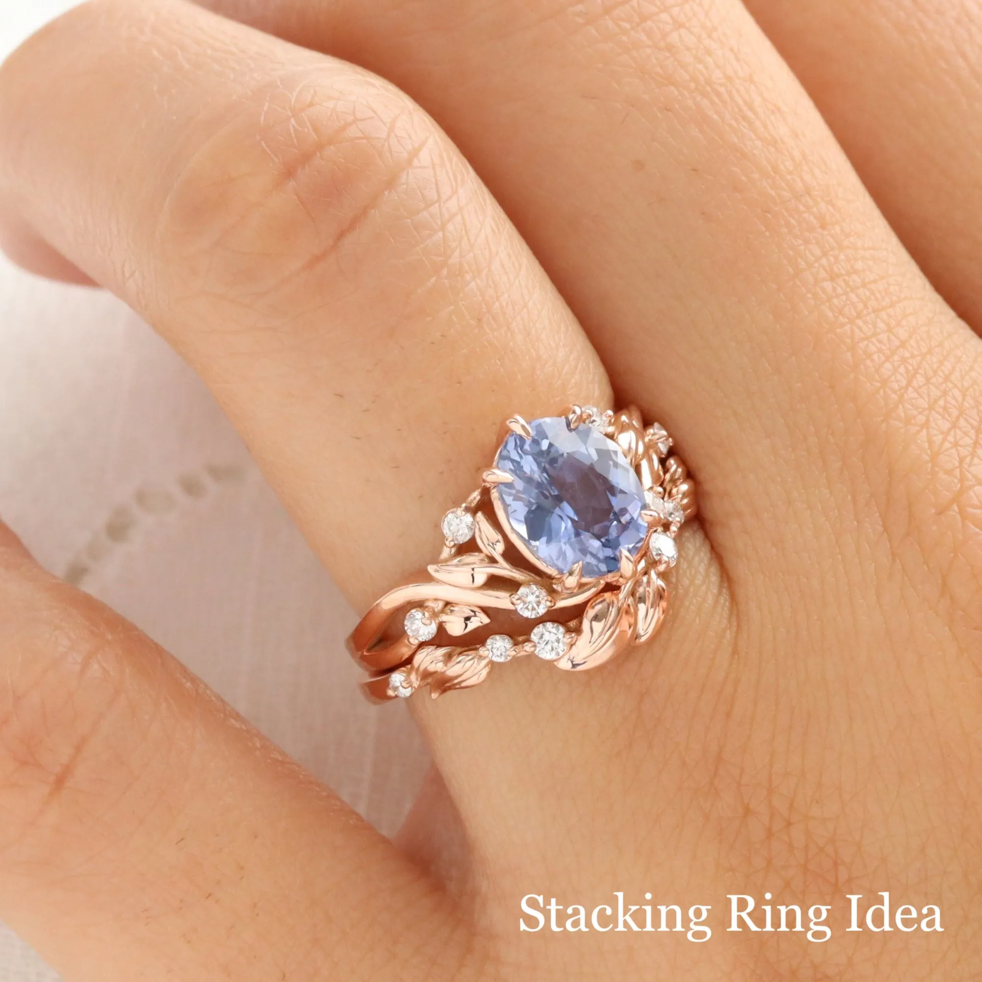 Floral Leaf Diamond Wedding Ring in U Shaped Contour Band