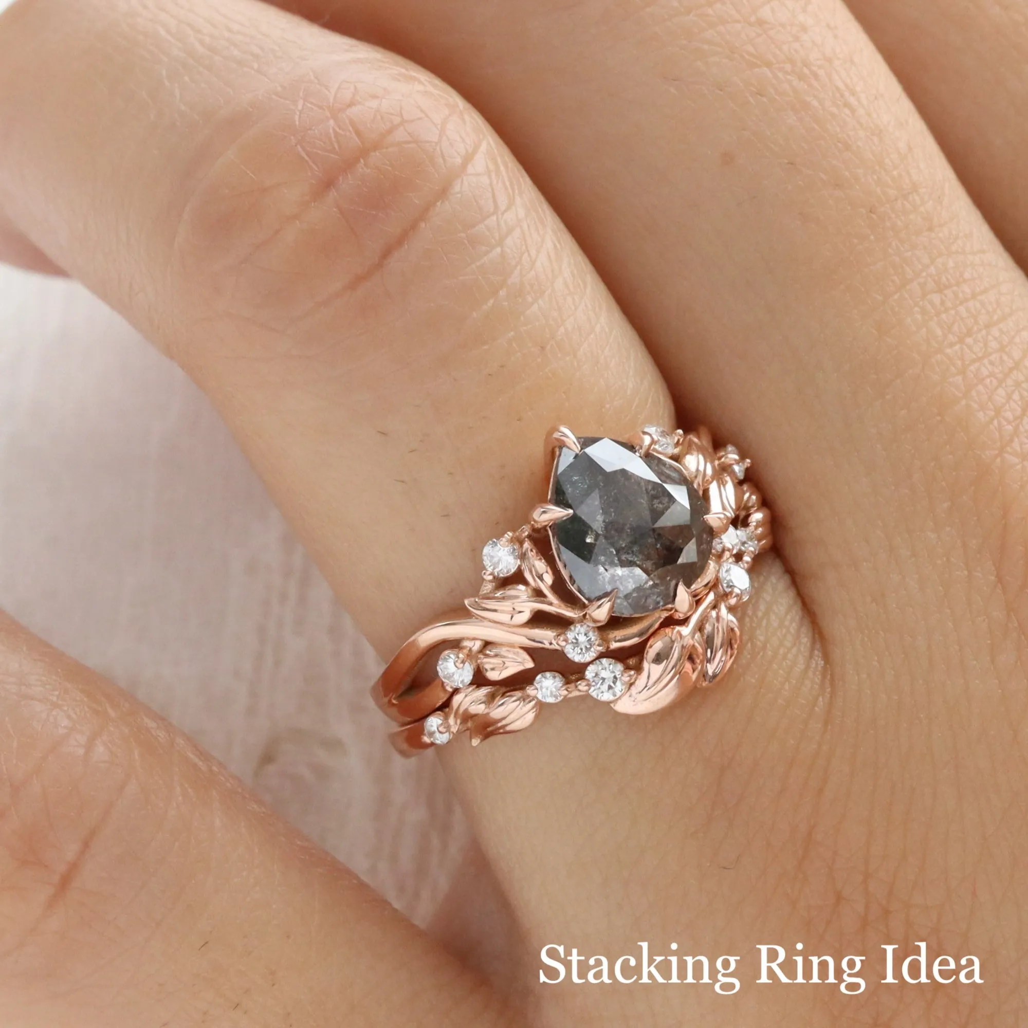 Floral Leaf Diamond Wedding Ring in U Shaped Contour Band