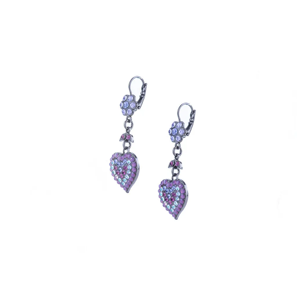Flower and Heart Dangle Leverback Earrings in "Wildberry" *Custom*