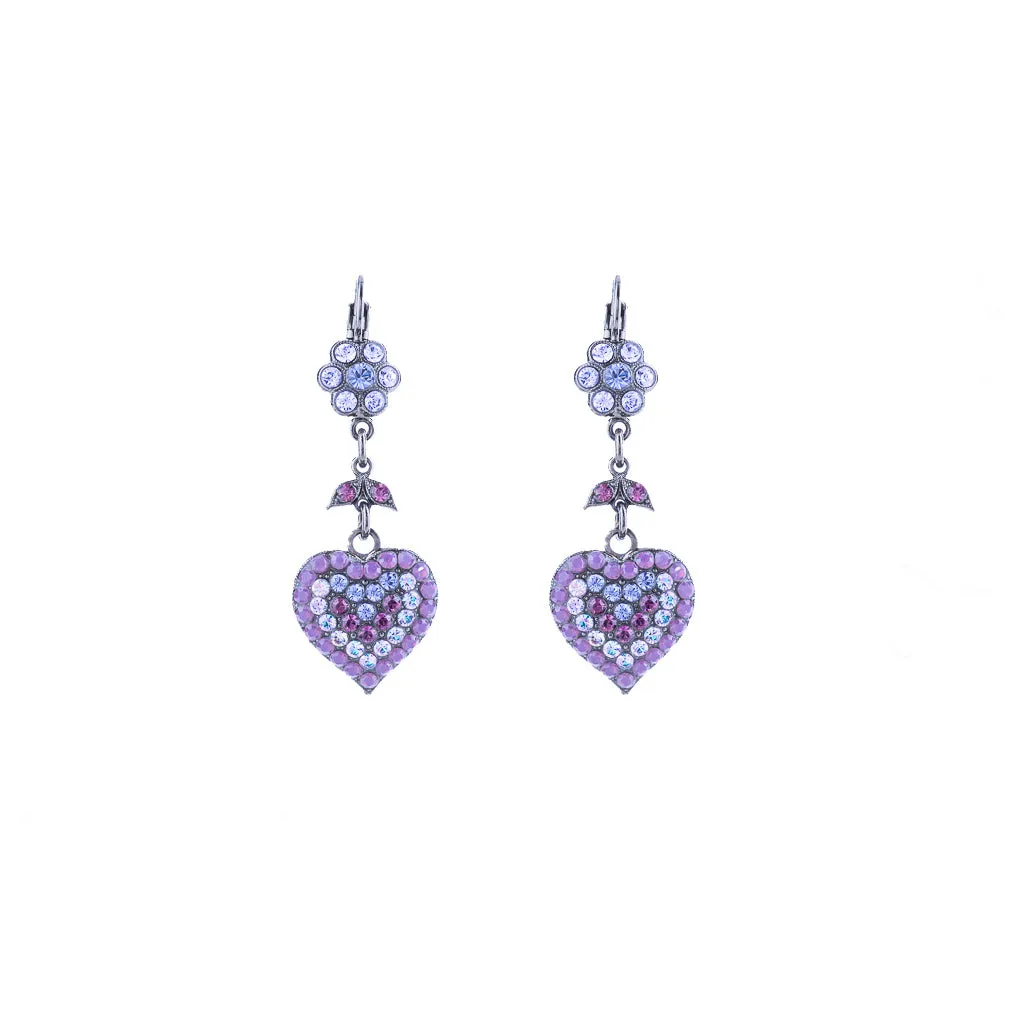 Flower and Heart Dangle Leverback Earrings in "Wildberry" *Custom*