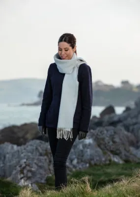 Foxford Merino Cashmere Scarf | Blue & White Herringbone