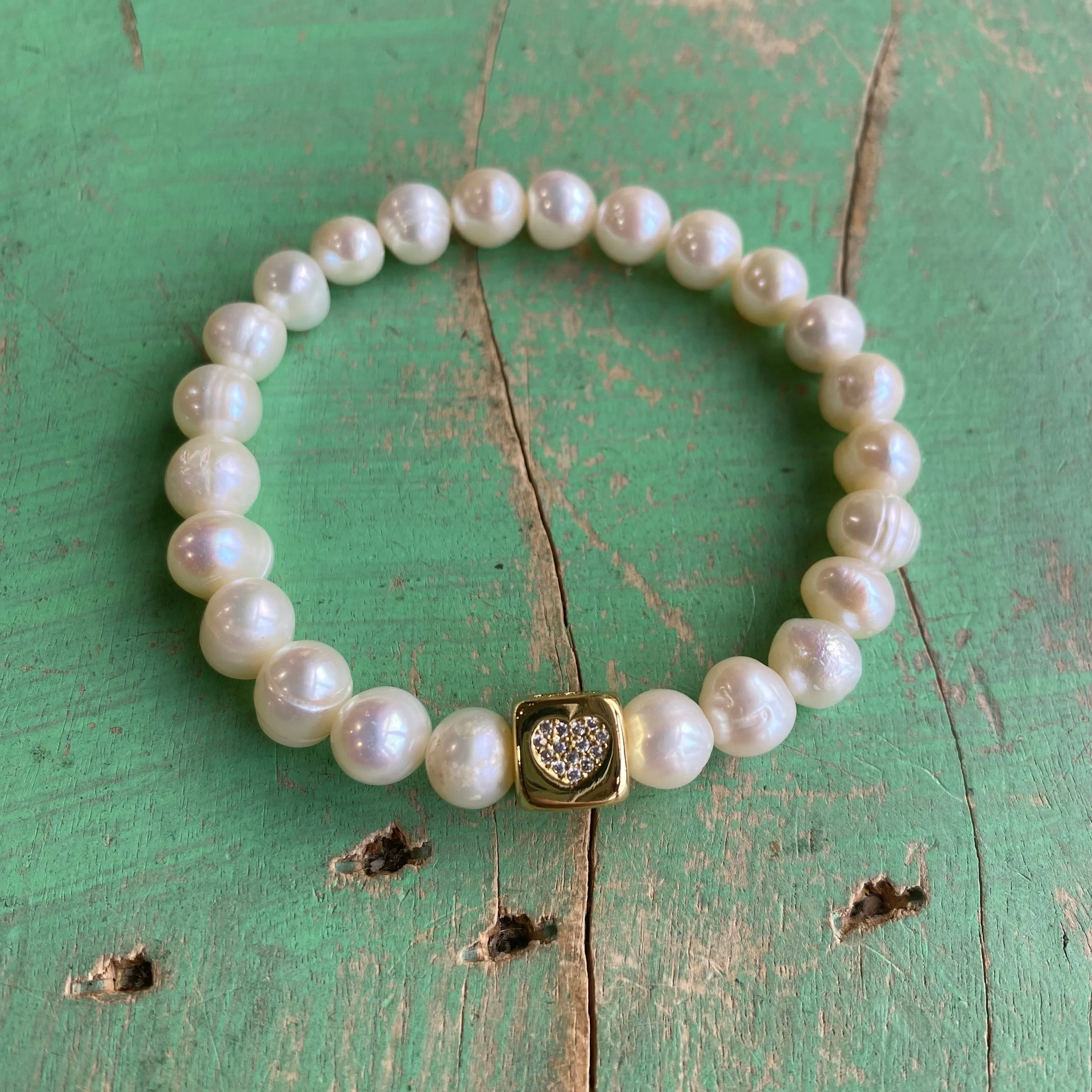 Freshwater Pearl Cubed Heart Bracelet