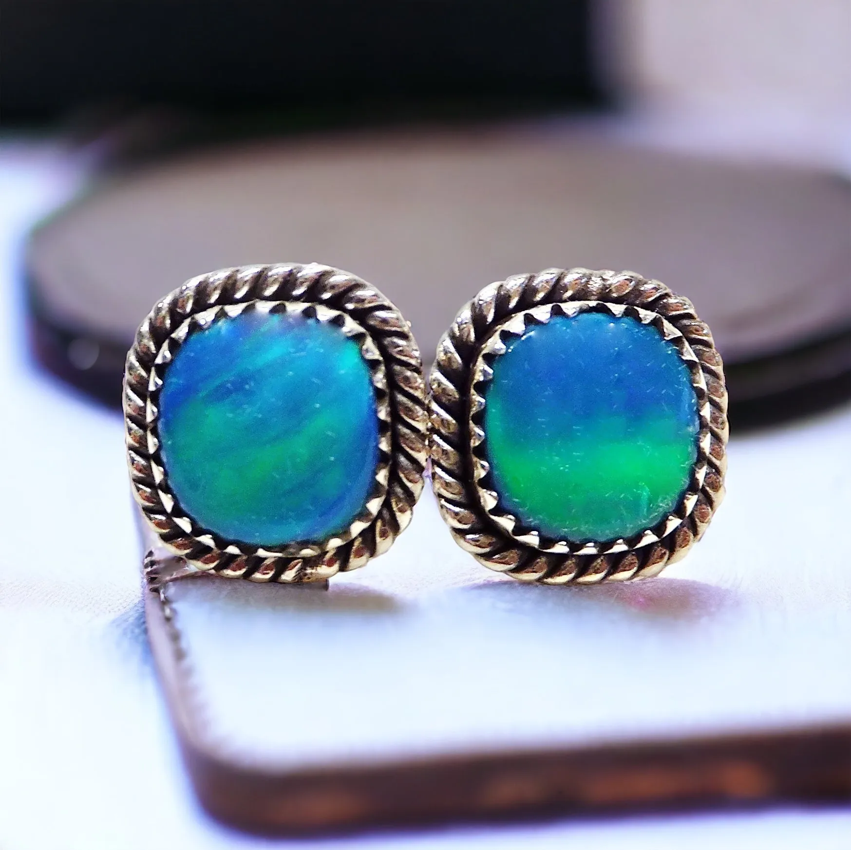 Genuine Aurora Opal Gemstone Stud Earrings