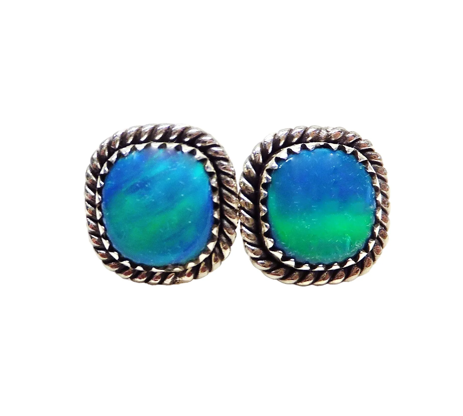Genuine Aurora Opal Gemstone Stud Earrings