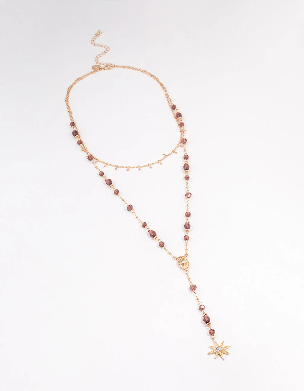 Gold Beaded Double Row Evil & Star Necklace