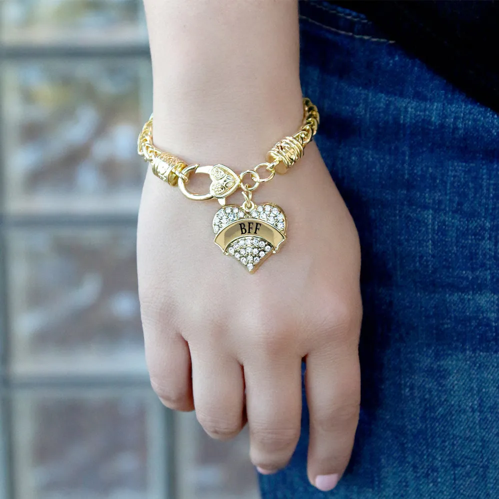 Gold BFF Pave Heart Charm Braided Bracelet