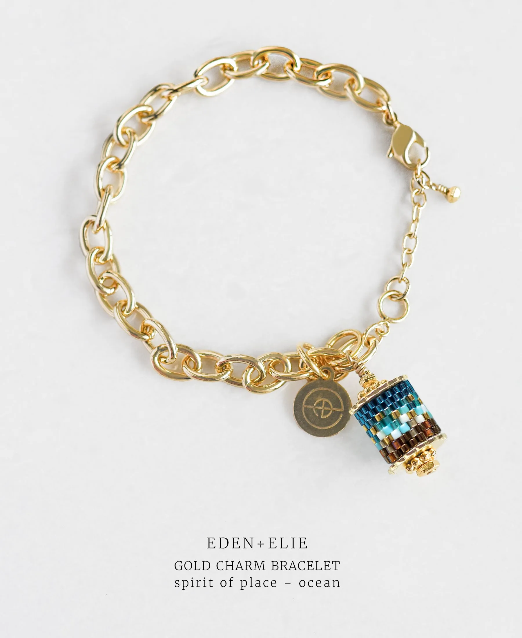 Gold Charm Bracelet   Drop Earrings Set - Spirit of Place Ocean