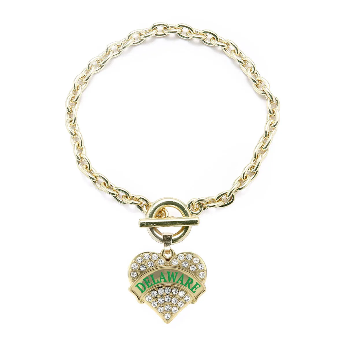 Gold Delaware Pave Heart Charm Toggle Bracelet